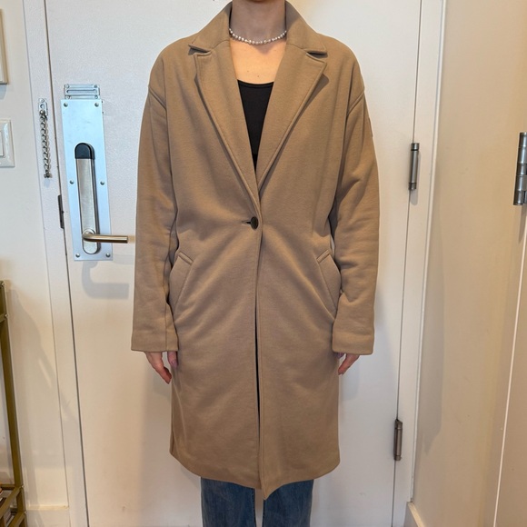 ALO Yoga Taupe Single-Button Long Trench Coat - Picture 3 of 5